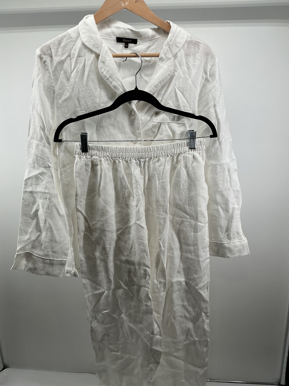100% European Linen Long Sleeve Pajama Set with Piping